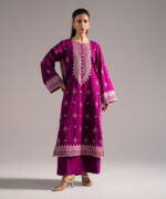 Purple Self Jacquard Straight Suit - View 5