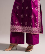 Purple Self Jacquard Straight Suit - View 3