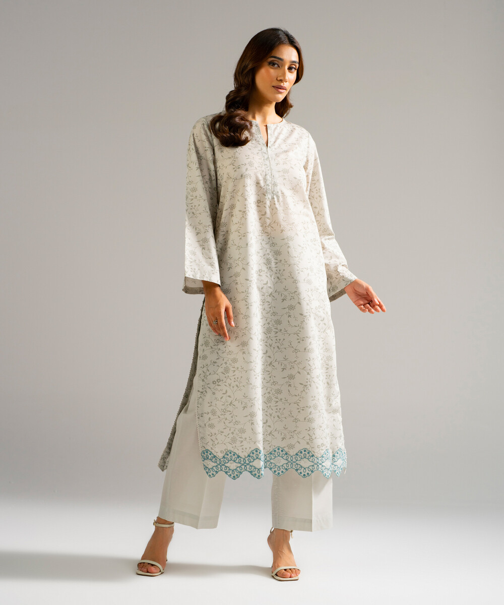 Grey Zari Lawn Straight Shirt Suit - View 1 Grey Zari Lawn Straight Shirt Suit - View 1
