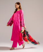 Pink Cotton Satin Straight Suit - View 4
