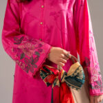 Pink Cotton Satin Straight Suit - View 1