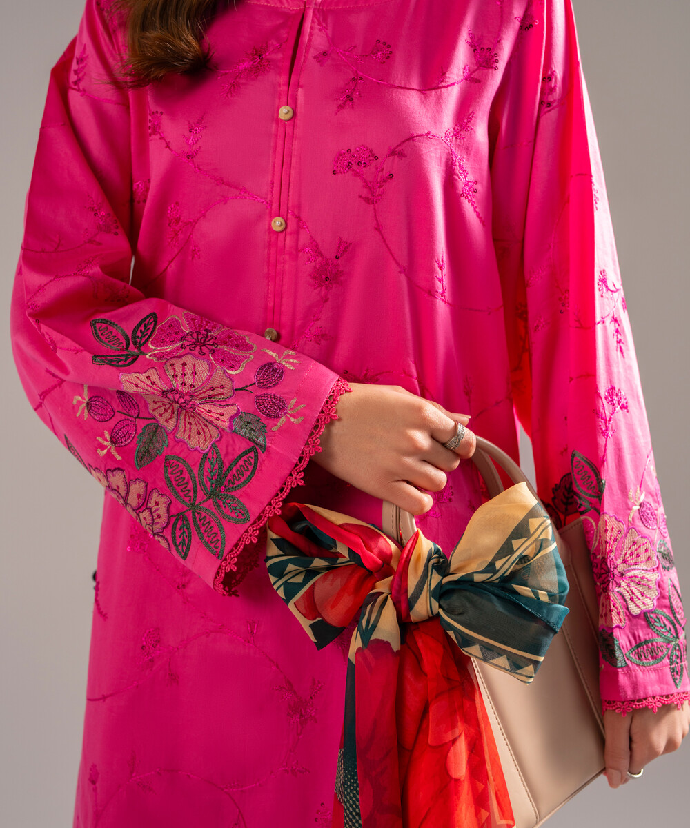 Pink Cotton Satin Straight Suit - View 1 Pink Cotton Satin Straight Suit - View 1