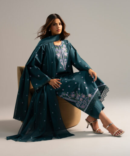 Teal Lawn Straight Suit - View 1