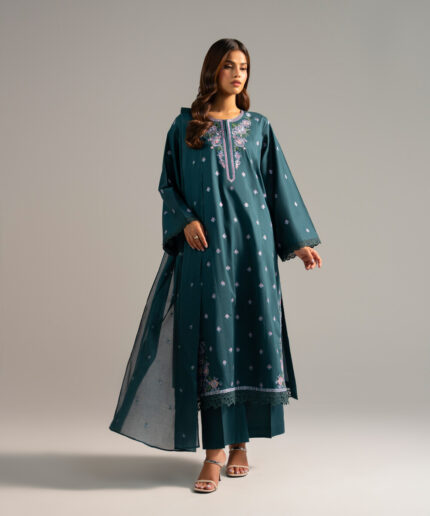 Teal Lawn Straight Suit - View 2
