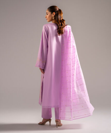 Lilac Cotton Satin A-Line Suit - View 1