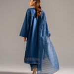 Dark Blue Cotton Satin A-Line Suit - View 1