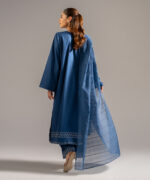 Dark Blue Cotton Satin A-Line Suit - View 1