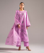 Lavender Cotton Satin A-Line Suit - View 5