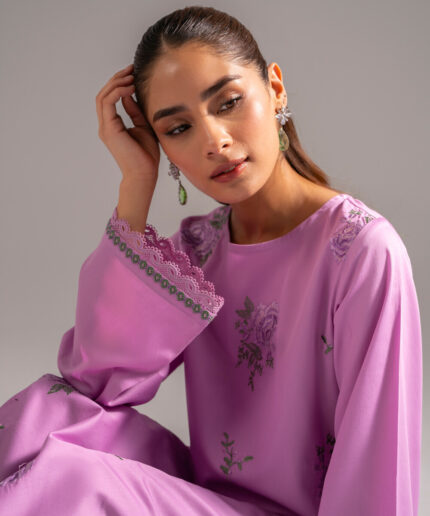 Lavender Cotton Satin A-Line Suit - View 2