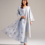 Light Blue Cotton Satin A-Line Suit - View 1