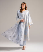 Light Blue Cotton Satin A-Line Suit - View 1