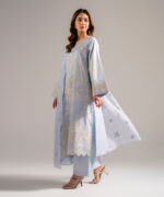 Light Blue Cotton Satin A-Line Suit - View 5