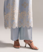 Light Blue Cotton Satin A-Line Suit - View 2