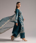 Dark Green Cotton Satin A-Line Suit - View 5