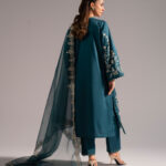 Dark Green Cotton Satin A-Line Suit - View 1