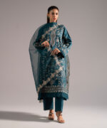Dark Green Cotton Satin A-Line Suit - View 3