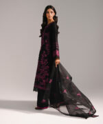 Black Cotton Satin A-Line Suit - View 4
