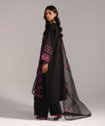 Black Cotton Satin A-Line Suit - View 3