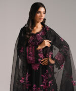 Black Cotton Satin A-Line Suit - View 5