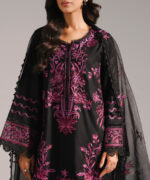 Black Cotton Satin A-Line Suit - View 2