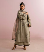 Grey Cotton Satin A-Line Suit - View 6