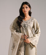 Grey Cotton Satin A-Line Suit - View 3