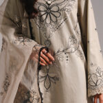 Grey Cotton Satin A-Line Suit - View 1