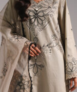Grey Cotton Satin A-Line Suit - View 1