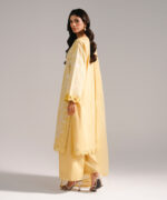 Pale Yellow Cotton Satin A-Line Suit - View 3