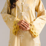 Pale Yellow Cotton Satin A-Line Suit - View 1