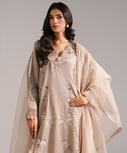 Grey Cotton Satin A-Line Suit - View 1
