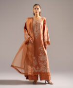 Muted Orange Cotton Satin A-Line Suit - View 2