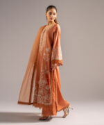 Muted Orange Cotton Satin A-Line Suit - View 3