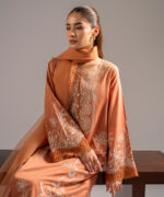 Muted Orange Cotton Satin A-Line Suit - View 5