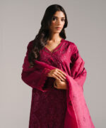 Plum Cotton Satin A-Line Suit - View 3