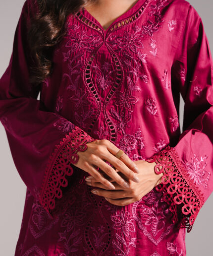 Plum Cotton Satin A-Line Suit - View 1
