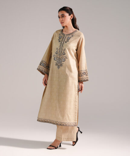 Beige Lawn Straight Shirt Suit - View 2
