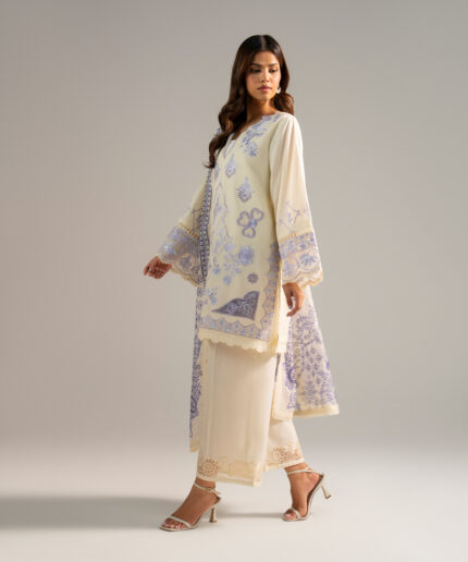 Off White Lawn A-Line Suit - View 2