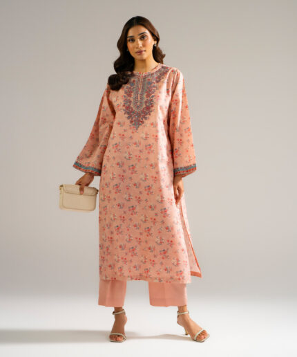 Pink Zari Lawn Straight Shirt Suit - View 1