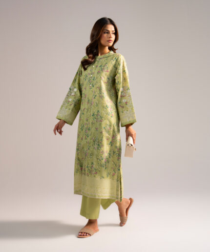 Green Zari Lawn Straight Suit - View 2