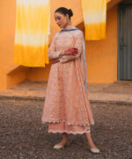 Peach Cotton Satin Flared Suit - View 3