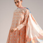 Peach Cotton Satin Flared Suit - View 1