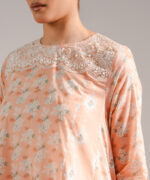 Peach Cotton Satin Flared Suit - View 5