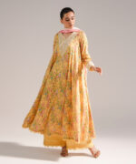Yellow Cotton Satin Flared Suit - View 2