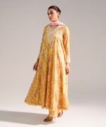 Yellow Cotton Satin Flared Suit - View 4
