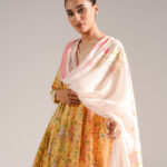 Yellow Cotton Satin Flared Suit - View 1