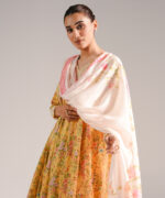 Yellow Cotton Satin Flared Suit - View 1