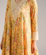 Yellow Cotton Satin Flared Suit - View 3