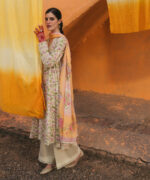 Pale Green Cotton Satin Flared Suit - View 6
