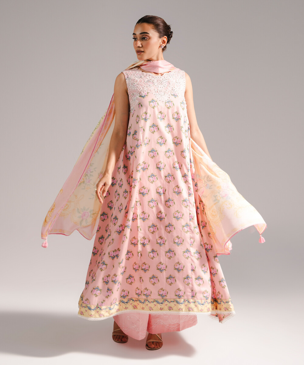 Pink Cotton Satin A-Line Suit - View 1 Pink Cotton Satin A-Line Suit - View 1
